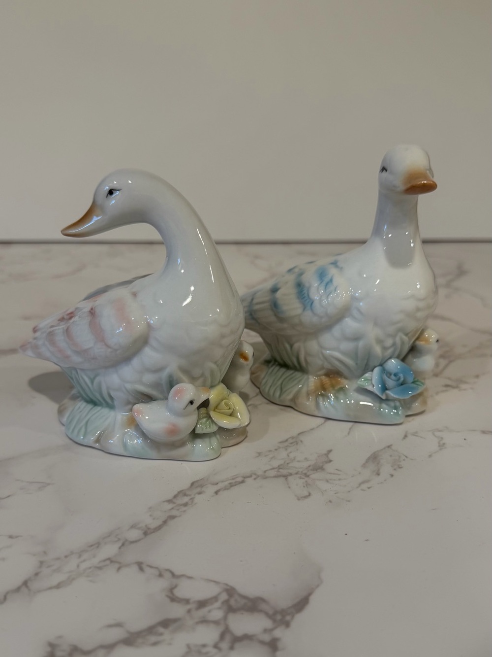 Vintage Porcelain Goose Duck Figurines – Set of 2 with Ducklings/chicks